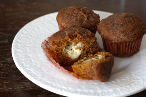Cream cheese-stuffed pumpkin muffin